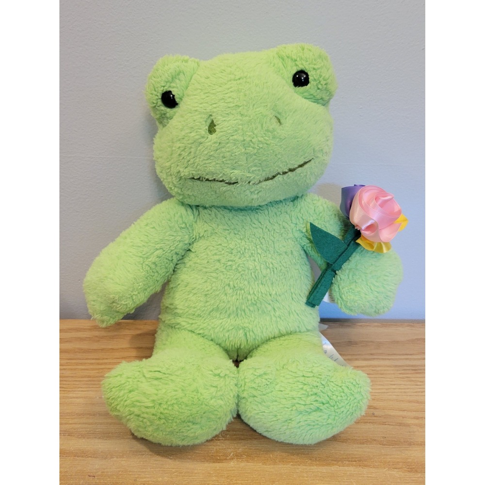 Build A Bear Spring Green Frog Plush 17" with Pastel Flower Bouquet Wristie
